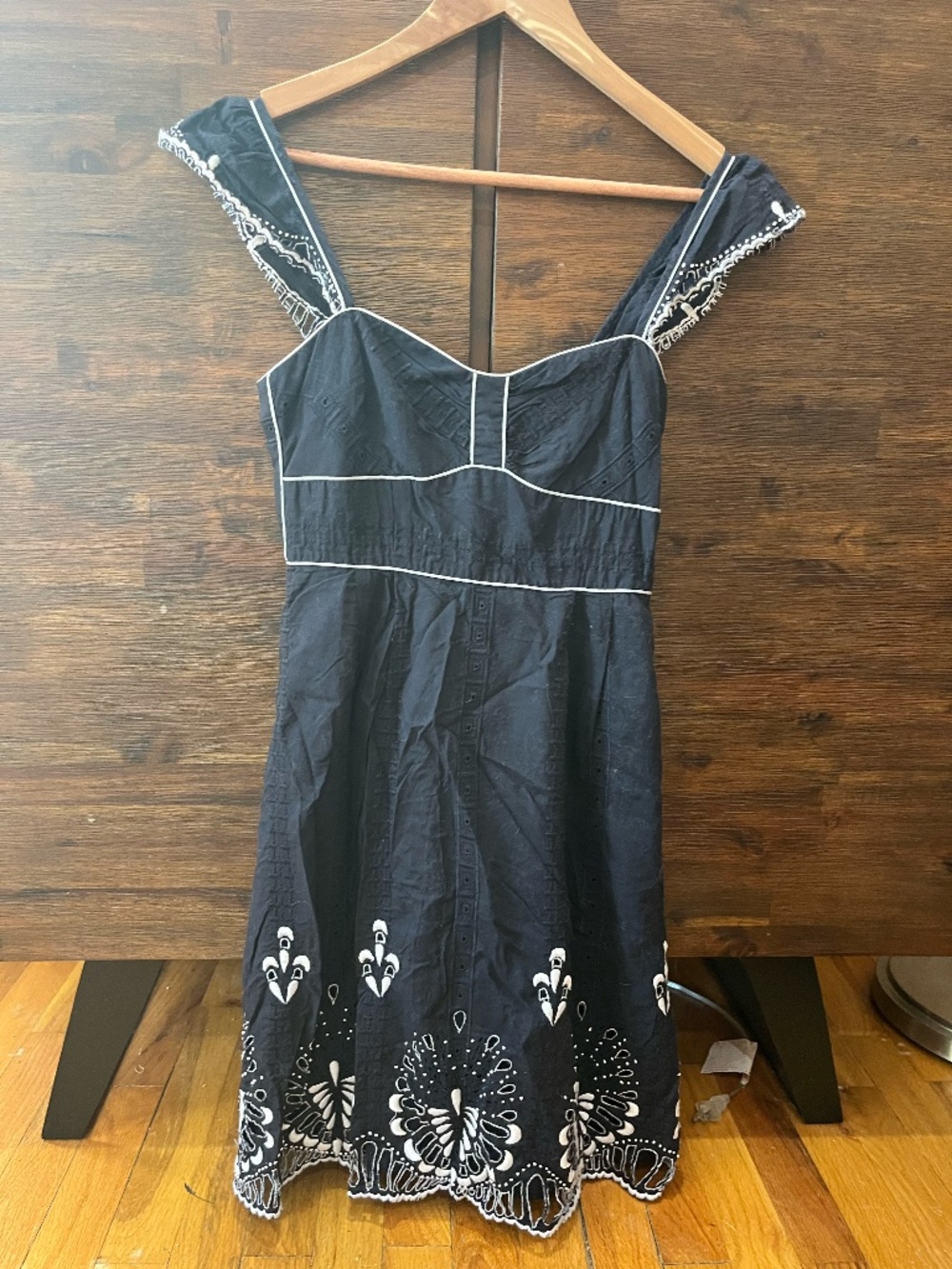 Nanette Lepore Navy Blue & White Embroidered Dress (2)